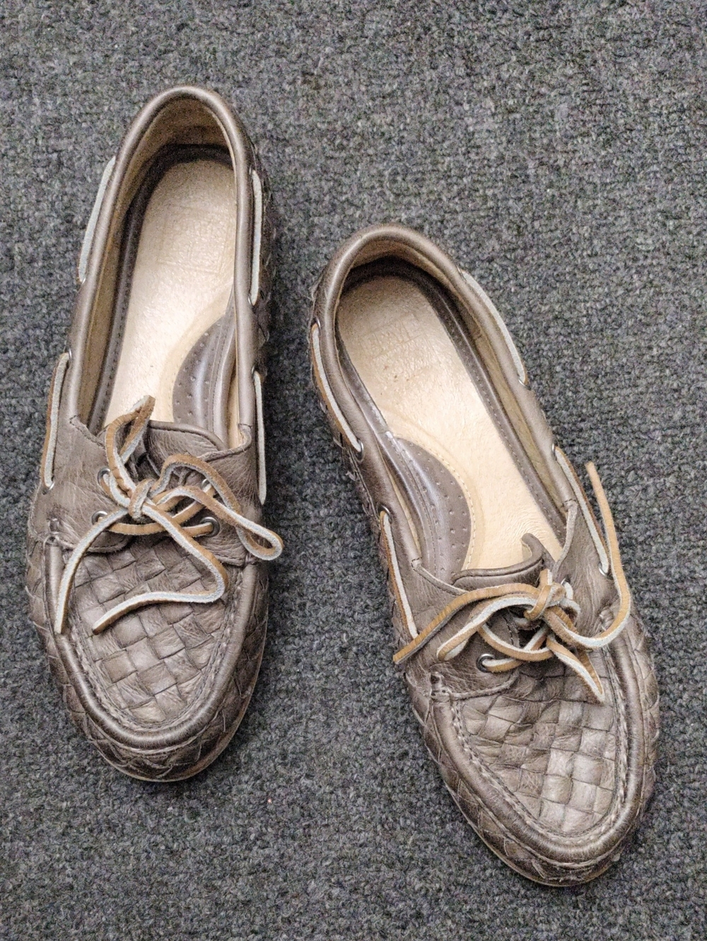 Frye Women's Taupe Woven Leather Boat Shoe/ Loafers